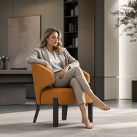 Fauteuil d'appoint moderne en cuir PU courbé avec pieds en bois massif noir pour hôtel, bureau ou projet commercial