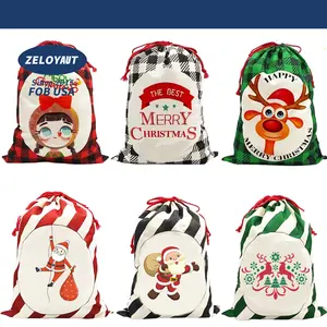 Sacos de Papai Noel de linho para decoração de festas e festivais, sacolas criativas personalizadas com cordão para levar doces e doces, sacolas de Natal por sublimação por atacado