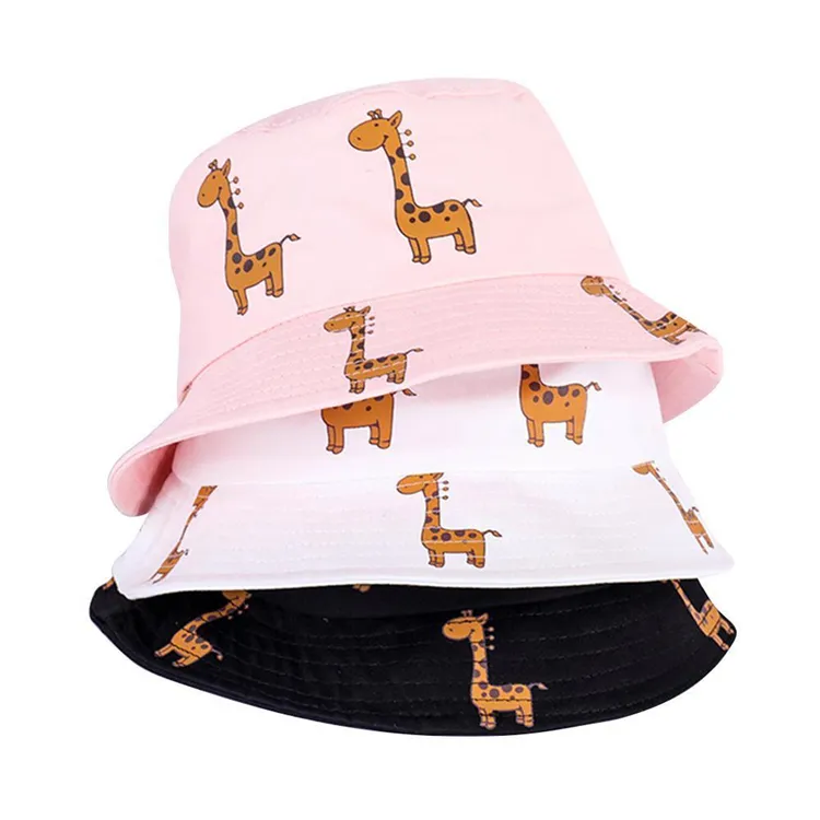 Tùy Chỉnh Cotton Chống Nắng Dễ Thương Vui Phim Hoạt Hình In Động Vật Reversible Bé Xô Hat Cap Cho Trẻ Em