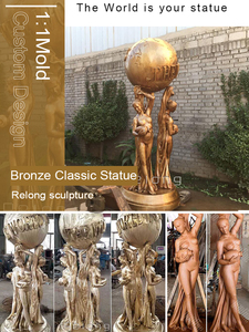 Statua in Bronzo Dorato a Grandezza Naturale RELONG, Scultura 'Il Mondo Ti Apparti' in Stile Europeo, Personalizzabile per Parchi e Giardini - Product Image 2