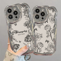 Belles fleurs de rose de galvanoplastie avec étui de couverture de téléphone en TPU pour Iphone 7 8 X Xr XS 11 12 13 14 15 16 17 Pro Max