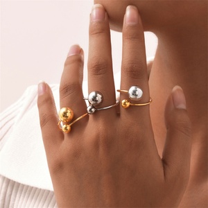 Anillo de Eternidad con Cuentas de Acero Inoxidable para Mujer, con Piedra Natural, Bañado en Oro, Ajustable, para Aniversario - Product Image 1