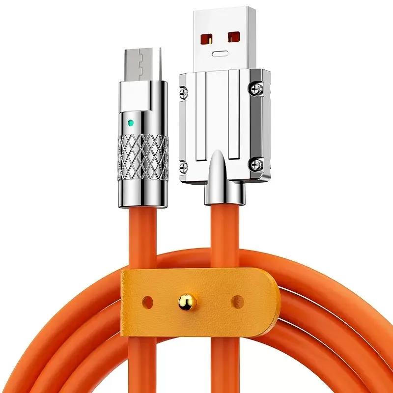 2024 120W câble de charge rapide USB A à C 8Pin câble de données en alliage de Zinc câble en silicone liquide pour téléphone Android Type C