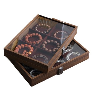 Boîte de rangement pour bijoux en bois avec couvercle en verre, 6 compartiments pour bracelets et perles, boîte de présentation - Product Image 2