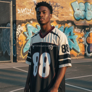 Camiseta Casual de Jersey para Hombre y Mujer, Estilo Harajuku Hip Hop, con Gráficos de Números, Cuello en V, Malla Transpirable, Estilo Urbano - Product Image 3