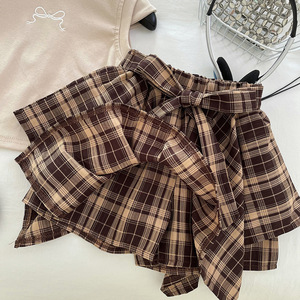 Set Due Pezzi Estivo per Ragazze in Stile Coreano: <span class=keywords><strong>T</strong></span>-<span class=keywords><strong>shirt</strong></span> a Maniche Corte Ricamata e Gonna Irregolare a Quadretti con Fiocco - Product Image 6