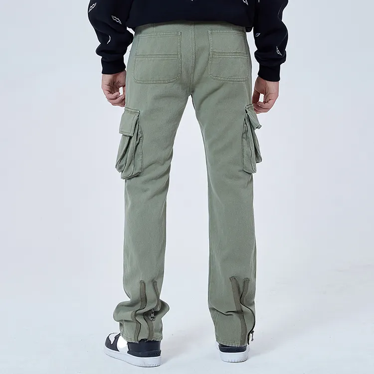 OEM personalizado de alta calidad de los hombres 3D multi-bolsillos pantalones cargo de pierna recta de sarga de algodón moda carpintero pantalones de trabajo