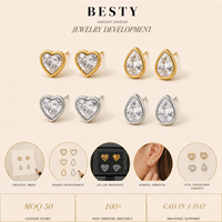 Ensemble de boucles d'oreilles clous en zircon avec serti en forme de cœur et de goutte d'eau, bijoux de mode pour femmes, cadeaux pour femmes