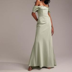 ชุดราตรีผ้าซาตินแบบใหม่คุณภาพสูงสั่งตัดได้ ดีไซน์หรูหรา เรียบร้อย โชว์สัดส่วนเอวบาง ไหล่ตรง - Product Image 1