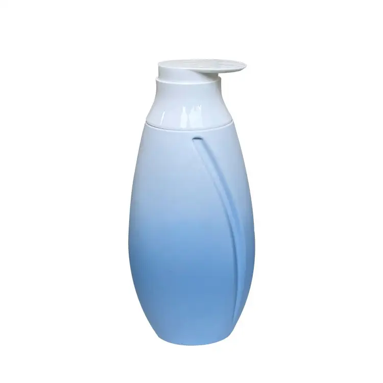 Bouteilles de shampoing ovales vides en PET de 700ml, contenant en plastique de gel douche avec distributeur de capuchon plat blanc