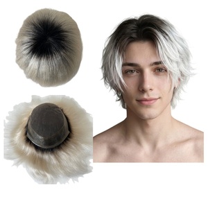Remplacement de <span class=keywords><strong>cheveux</strong></span> humains vierges brésiliens T1B/ # Prothèse capillaire 60 Platinum Blonde Color AUS 8x10 en dentelle avec unité en PU pour hommes blancs - Product Image 1