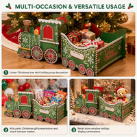 Boîtes cadeaux en carton vert en forme de train pour la vente en gros, idéales pour les fêtes de Noël, les vitrines et les événements.