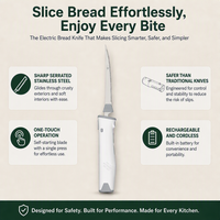 Couteau à pain électrique, lame dentelée en acier inoxydable, trancheuse à pain automatique, couteau de cuisine portable blanc gris