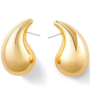 European American Women's Fashion Jewelry Earrings Trendy Large Water Drop Design with Luxury High-End Feel Gold Plated