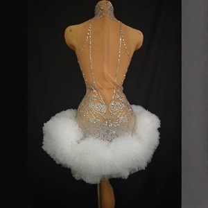 Robe de tulle bouffante moulante de style ballet, entièrement ornée de diamants, pour spectacle de danse latine adulte, 100% polyester - Product Image 5