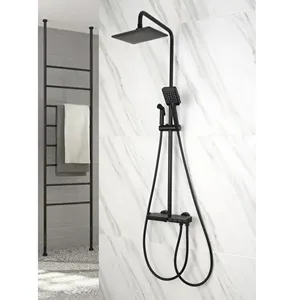 New Piano Button Shower Faucet Brass 4 Function Matte Black Bathroom Thermostatic Shower Set