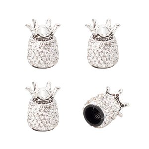 4 pièces de capuchons de valve de pneu ABS brillants en forme de couronne, avec cristaux de diamant synthétiques et alliage d'aluminium, universels pour voiture, décoratifs et anti-poussière - Product Image 1