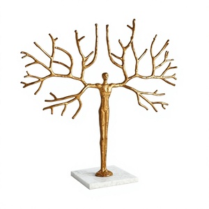 Golden Tree Human Figure Sculpture Brass Decorative <b>Object</b> Contemporary <b>Art</b> Tabletop Home Decoration Christmas Event Supplies - Product Image 1