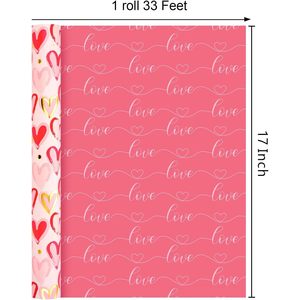 Pink Heart Wrapping <b>Paper</b> <b>Roll</b> 17in x 33ft Reversible Love Gift <b>Wrap</b> For Wedding Anniversary Craft - Product Image 4