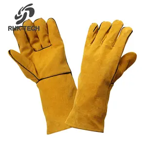 RHK TECH 14 Inch Leather Reinforced Welding Gloves OEM Split Cowhide Leather Gloves for Mig Welding Heavy Duty