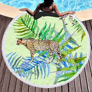 Jungle Cheetah Print Animal Green Palm Leaves Picnic Mat Manta de baño Toalla de playa redonda con borlas - Product Image 6