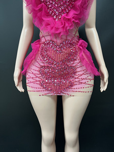 Novance Y5876 Nuovo Design Abito da Festa Aderente in <span class=keywords><strong>Tulle</strong></span> <span class=keywords><strong>Rosa</strong></span> Caldo con Motivo a Cuore, <span class=keywords><strong>Vestito</strong></span> Sexy da Club - Product Image 6
