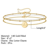 Chaîne en acier inoxydable plaquée or véritable 18 carats, bracelet en acier inoxydable double couche avec lettres gravées, ensemble de bracelets à 26 lettres pour