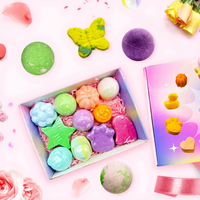 Bombes de bain artisanales mignonnes en boîte mystère - 10 bombes effervescentes rondes aux huiles essentielles naturelles pour enfants et filles, cadeau surprise parfait