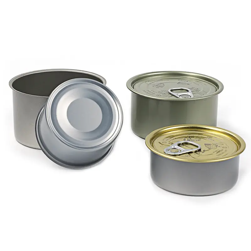 Os fabricantes fornecem 160g lata metálica esticada 2-pc latas de sardinhas de atum latas vazias latas de embalagem seladas com fácil puxar a tampa