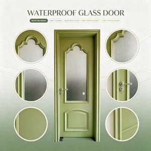 Puerta de Madera Compuesta Lacada Verde <span class=keywords><strong>Oliva</strong></span> con Vidrio Esmerilado Impermeable, Puertas Villa Slab - Product Image 1