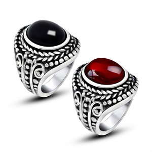 Vintage Distressed <b>Titanium</b> Steel <b>Ring</b> For <b>Men</b> Gemstone Set Personalized SA751 - Product Image 5