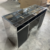 Coiffeuse à 13 tiroirs avec miroir, style européen moderne, en bois, plateau en verre, accents de boutons en cristal, pour chambre à coucher