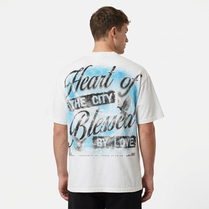 T-shirt blanc à manches courtes pour homme, coupe classique, style urbain, jersey 100% coton, tricoté, collection Heart of the City Blessed Love - Product Image 6