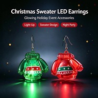 Boucles d'oreilles lumineuses LED clignotantes en forme de pull de Noël pour fêtes de fin d'année, événements en boîte de nuit, vente en gros