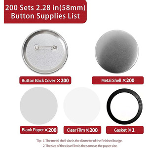 200 Bộ 58Mm Nhựa Vải Nút Nguồn Cung Cấp Cho Nút Maker Máy Bao Gồm Huy Hiệu Trống Nút Pins Kim Loại <span class=keywords><strong>Pin</strong></span> Cover Quay Lại Mới - Product Image 3