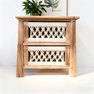 ชั้นวางของไม้สานมือพร้อมลิ้นชักสำหรับตกแต่งบ้านสไตล์โบโฮสแกนดิเนเวียนในห้องนั่งเล่นหรือห้องนอน - Product Image 2