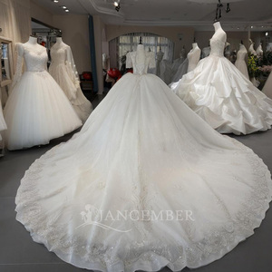 Wx392 Ivory Tulle <b>Wedding</b> Dress V Neck Puff Sleeve Beaded Sequin Ball Gown Multi Layer Long Train Jancember - Product Image 4