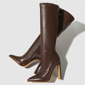 Botas de Tacón Alto Negras hasta la Rodilla, Otoño/Invierno 2025, Diseño de Punta Ancha, Cómodas, de Cuero Suave, con Cierre de Cremallera - Product Image 6