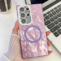 Étui de téléphone magnétique en TPU+IMD à motif froissé électro-plaqué de qualité supérieure avec protection d'appareil photo pour S24 Ultra/S23 Series/S25 Ultra