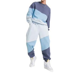 Conjunto Deportivo Personalizado para Hombre, Estilo Colorblock, Corte Holgado, Panel Asimétrico, Sudadera Oversize, Pantalones Jogger, 2 Piezas - Product Image 1