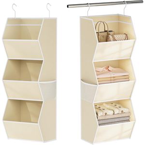 Hanging Closet Organizer 3 Shelf Fabric <b>Storage</b> With Mesh Pocket For Clothes Bedroom Use Foldable Hook Type - Product Image 1