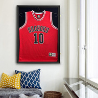 Vitrine de présentation en bois de chêne faite à la main pour maillot de basket-ball imprimé en couleur, cadre type boîte à ombre, vente en gros, approvisionnement direct usine en vrac