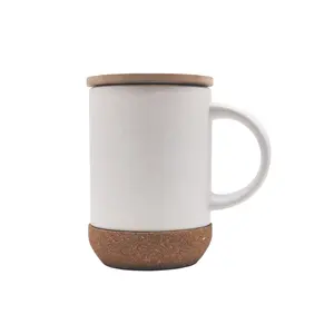 Tazze da sublimazione da viaggio con tazza da caffè in ceramica rivestita con logo personalizzato con base e coperchio in sughero