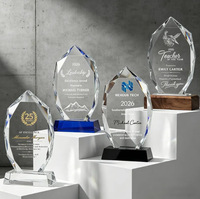Trophée en cristal de verre facetté transparent gravé au laser personnalisé HBL avec base pour prix d'honneur d'entreprise