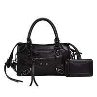 Sac à main et porte-monnaie pour femmes Le City, sac de moto de luxe en cuir véritable, fermeture éclair, imperméable