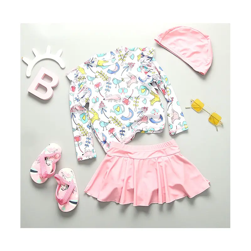 Aide 2024 Children Clothing New Design Girl 2 Piece Swimwear Cute Print Breathable Lightweight Fabric Kids Swimsuit