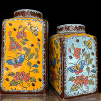 Vase en céramique de style chinois jaune, peint à la main, écologique, rétro, en porcelaine, articles décoratifs pour la table, pour le salon