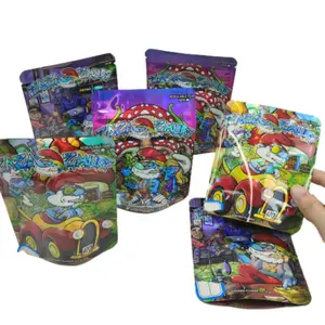 Custom Child-proof Zipper Shining 3.5g Mylar Bags Holographic Film Candy Stand Up Pouch