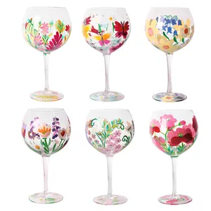 Collezione di Bicchieri da <span class=keywords><strong>Vino</strong></span> in Cristallo Soffiato a Mano con Motivo Floreale Dipinto a Mano Personalizzabile, MOQ 48 Pezzi - Product Image 1