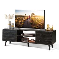 Meuble TV de style farmhouse moderne du milieu du siècle pour téléviseurs de salon, console en bois pour écrans plats avec rangement